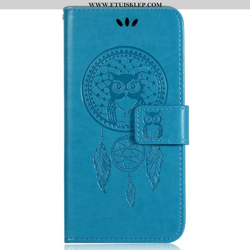 Etui Folio do iPhone 14 Pro Max z Łańcuch Łapacz Snów Sowa Z Paskiem